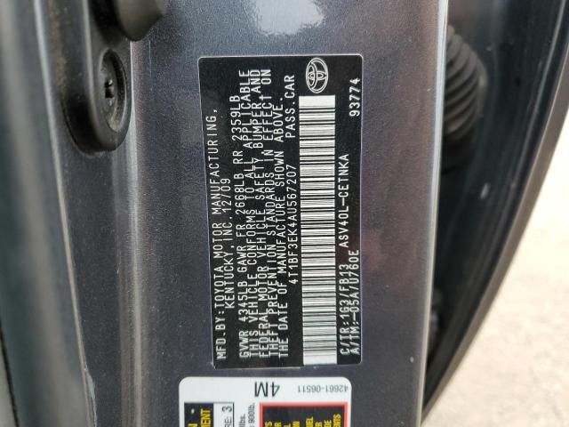 4T1BF3EK4AU567207 - 2010 TOYOTA CAMRY BASE GRAY photo 12