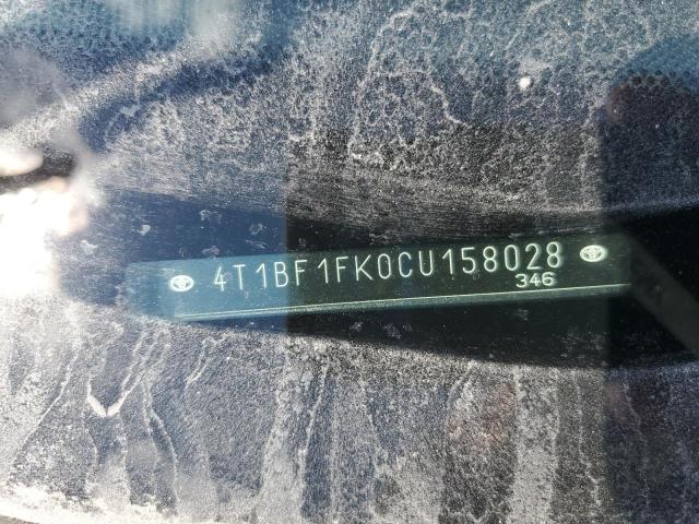 4T1BF1FK0CU158028 - 2012 TOYOTA CAMRY BASE GRAY photo 12