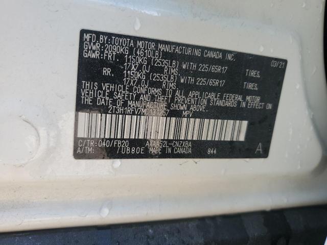 2T3H1RFV7MC131257 - 2021 TOYOTA RAV4 LE WHITE photo 13