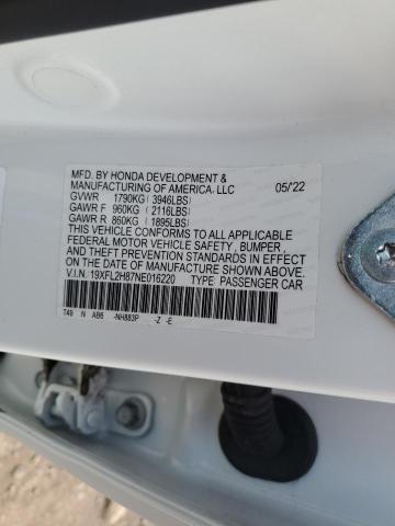 19XFL2H87NE016220 - 2022 HONDA CIVIC SPORT თეთრი ფოტო 12