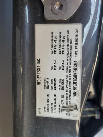 5YJ3E1EA9KF425341 - 2019 TESLA MODEL 3 Сұр фото 12