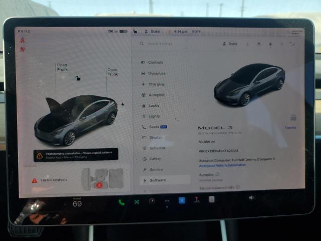 5YJ3E1EA9KF425341 - 2019 TESLA MODEL 3 Сұр фото 9