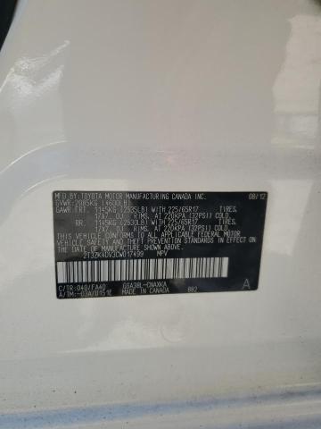 2T3ZK4DV3CW017499 - 2012 TOYOTA RAV4 თეთრი ფოტო 12