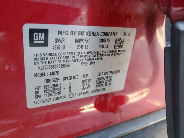 KL4CJBSB0FB195254 - 2015 BUICK ENCORE CONVENIENCE 勃艮第红 照片 14