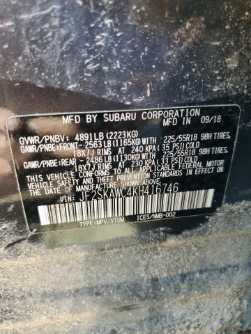 JF2SKAWC4KH416746 - 2019 SUBARU FORESTER TOURING CHARCOAL photo 14