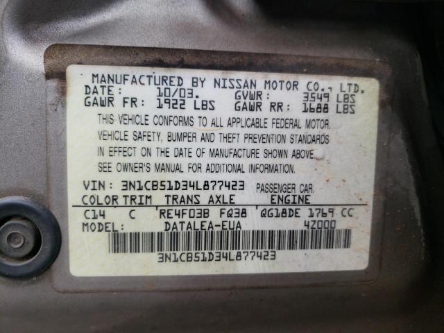 3N1CB51D34L877423 - 2004 NISSAN SENTRA 1.8 TAN photo 12