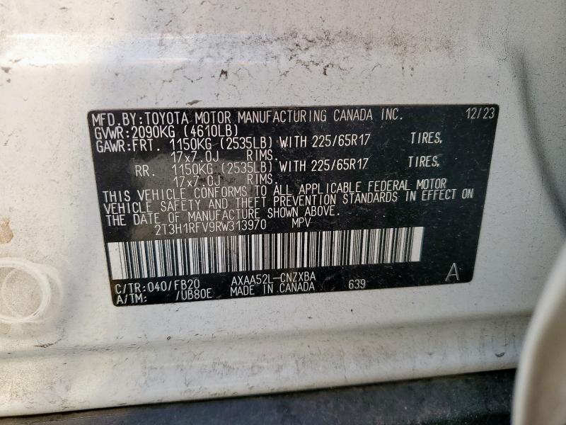 2T3H1RFV9RW313970 - 2024 TOYOTA RAV4 LE WHITE photo 12