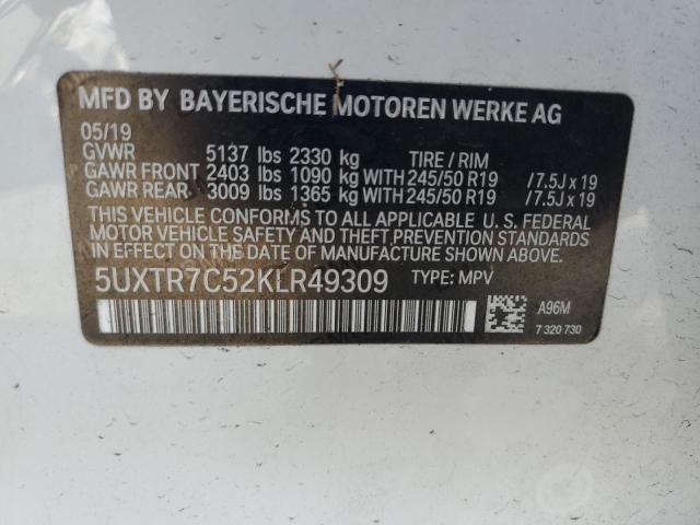 5UXTR7C52KLR49309 - 2019 BMW X3 SDRIVE30I WHITE photo 13