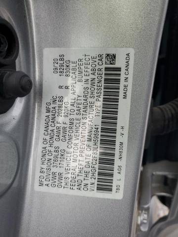 2HGFC2F83LH595941 - 2020 HONDA CIVIC SPORT SILVER photo 12