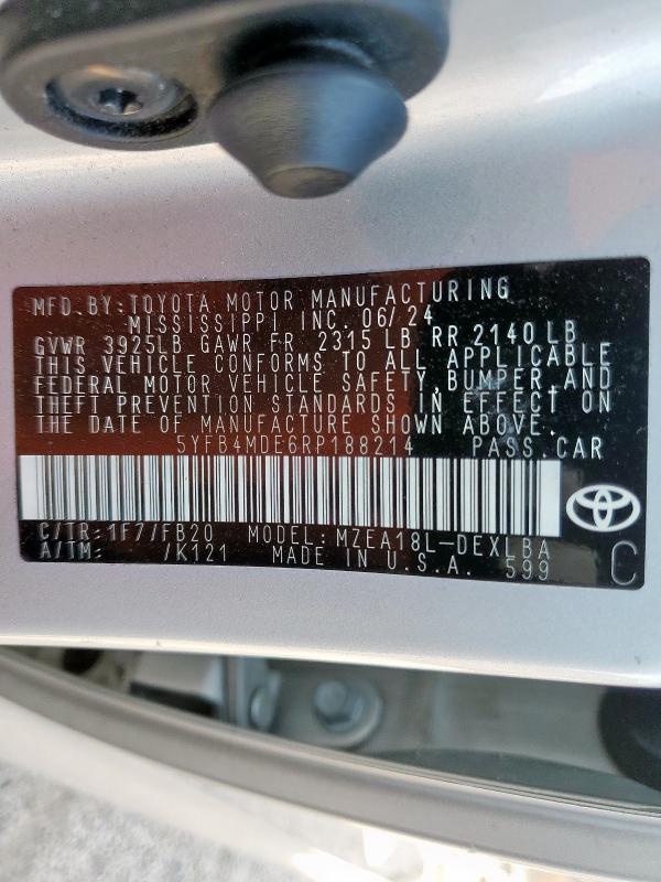 5YFB4MDE6RP188214 - 2024 TOYOTA COROLLA LE Gümüş foto 13