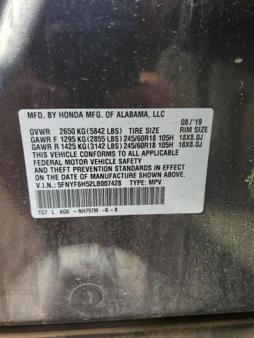 5FNYF6H52LB007428 - 2020 HONDA PILOT EXL GRAY photo 13