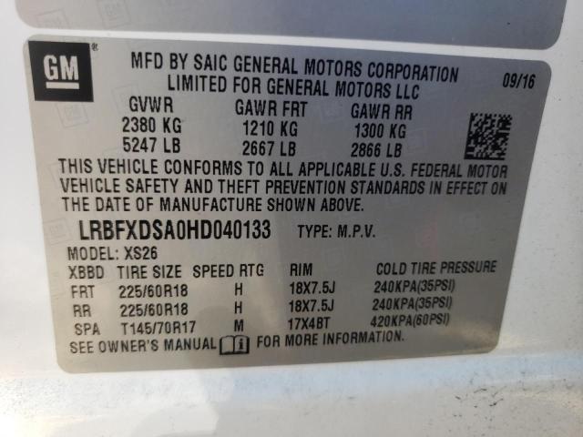 LRBFXDSA0HD040133 - 2017 BUICK ENVISION ESSENCE WHITE photo 13