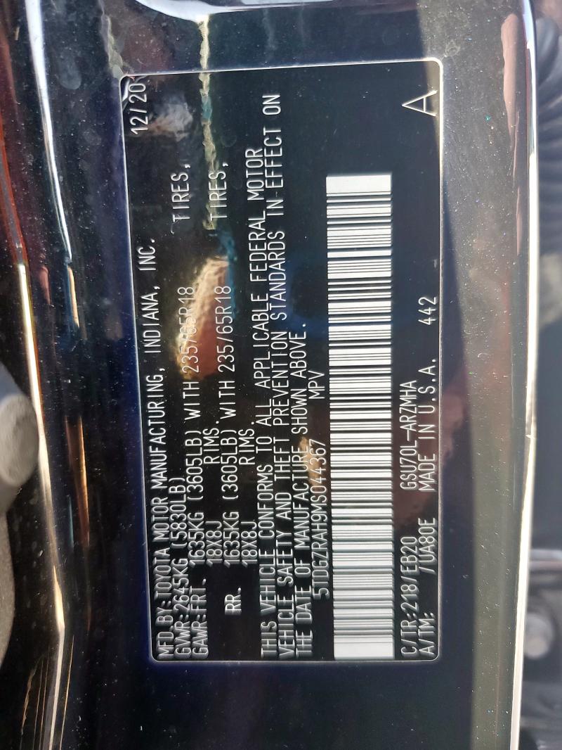 5TDGZRAH9MS044367 - 2021 TOYOTA HIGHLANDER XLE Czarny zdjęcie 13