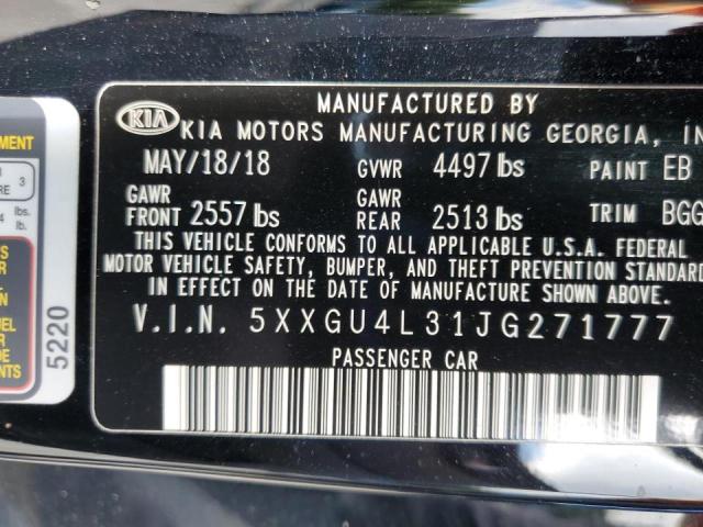 5XXGU4L31JG271777 - 2018 KIA OPTIMA EX BLACK photo 12