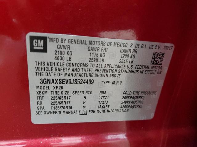 3GNAXSEV9JS524409 - 2018 CHEVROLET EQUINOX LT 红色 照片 13