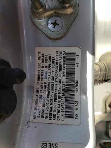 19XFA1F81AE075311 - 2010 HONDA CIVIC EX SILVER photo 12