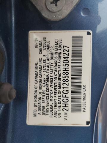 2HGFG12858H504227 - 2008 HONDA CIVIC EX BLUE photo 12