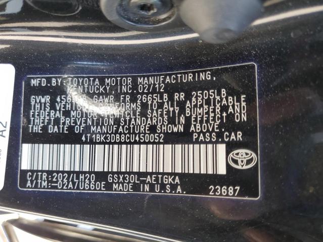 4T1BK3DB8CU450052 - 2012 TOYOTA AVALON BASE Чорний фото 13