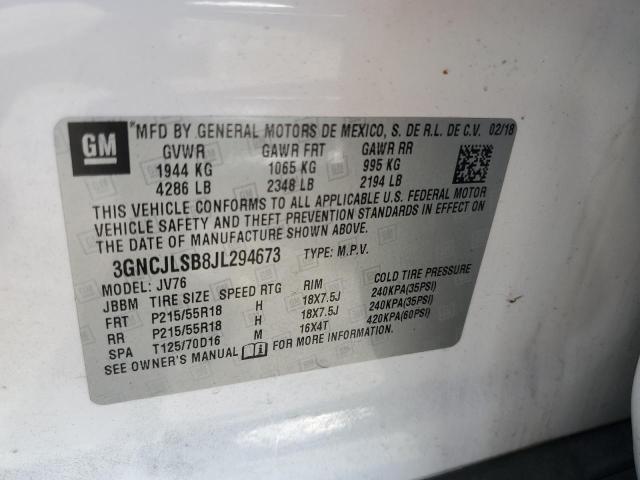 3GNCJLSB8JL294673 - 2018 CHEVROLET TRAX 1LT თეთრი ფოტო 14