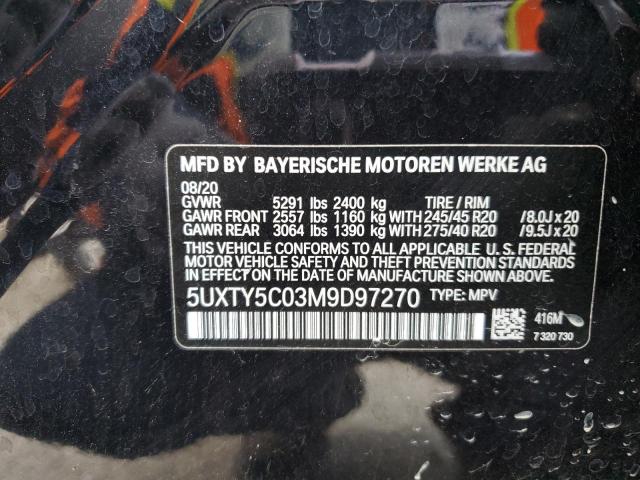 5UXTY5C03M9D97270 - 2021 BMW X3 XDRIVE30I Սև լուսանկար 13