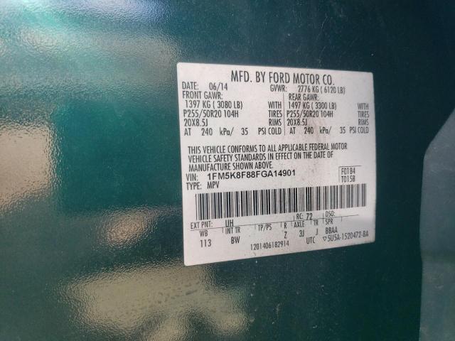 1FM5K8F88FGA14901 - 2015 FORD EXPLORER LIMITED BLACK photo 12