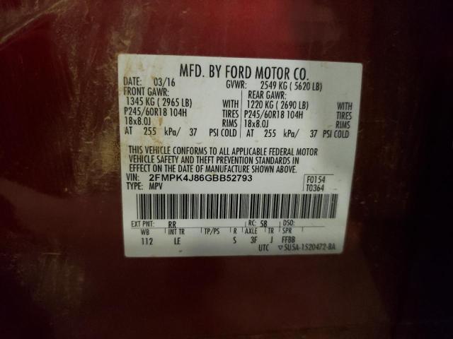 2FMPK4J86GBB52793 - 2016 FORD EDGE SEL RED photo 13