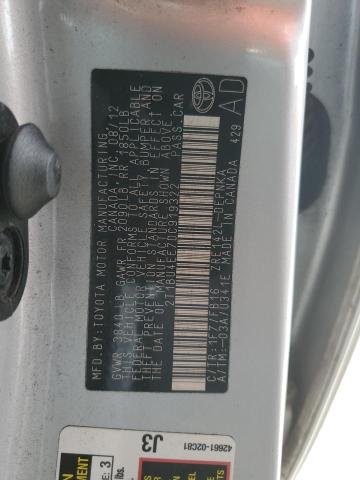 2T1BU4EE7DC919322 - 2013 TOYOTA COROLLA BASE 银色 照片 12