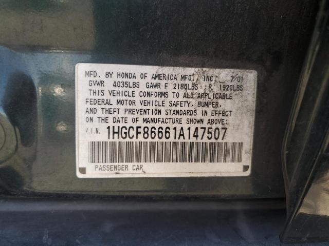 1HGCF86661A147507 - 2001 HONDA ACCORD VALUE GREEN photo 12