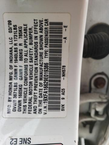 19XFA16629E019386 - 2009 HONDA CIVIC LX-S Blanc photo 12