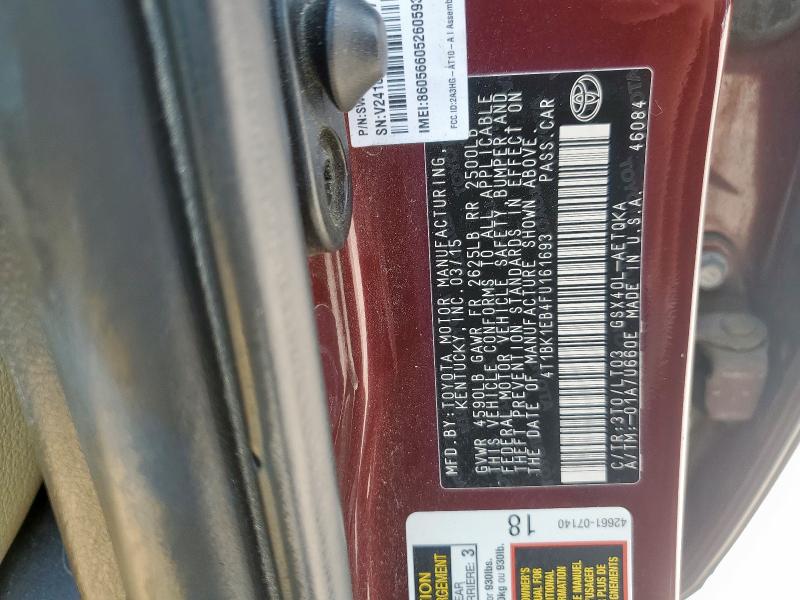 4T1BK1EB4FU161693 - 2015 TOYOTA AVALON XLE BURGUNDY photo 12