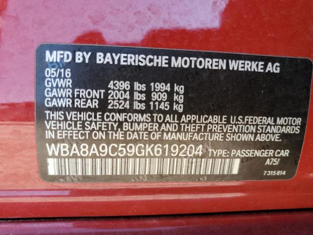 WBA8A9C59GK619204 - 2016 BMW 320 I RED photo 12