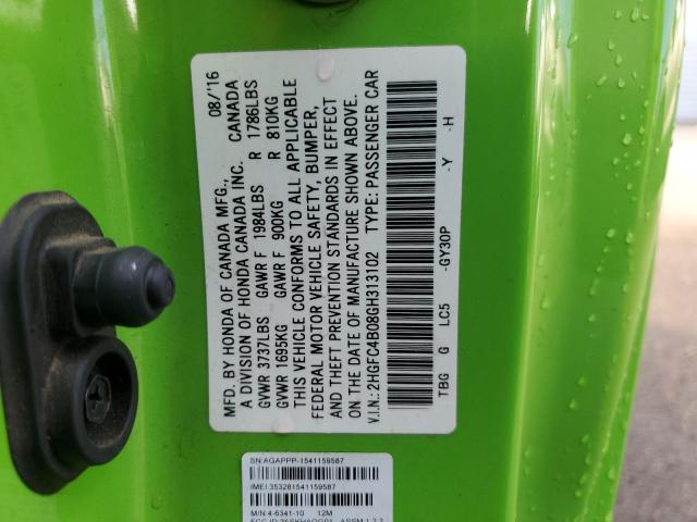 2HGFC4B08GH313102 - 2016 HONDA CIVIC LX GREEN photo 13