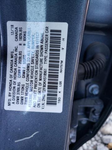 2HGFC2F80KH518961 - 2019 HONDA CIVIC SPORT 灰色 照片 12