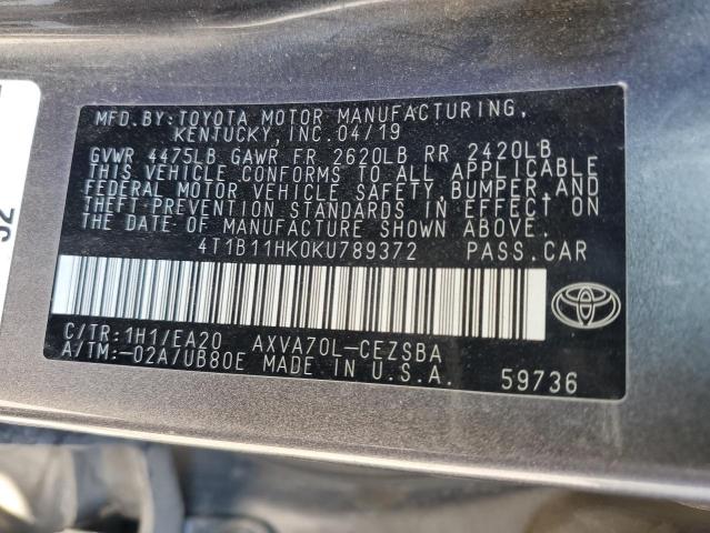4T1B11HK0KU789372 - 2019 TOYOTA CAMRY L 石墨色 照片 13