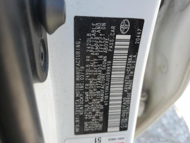4T1B11HK0JU089818 - 2018 TOYOTA CAMRY L 白色 照片 12