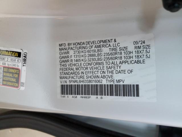 5FNRL6H63SB016062 - 2025 HONDA ODYSSEY EXL WHITE photo 13