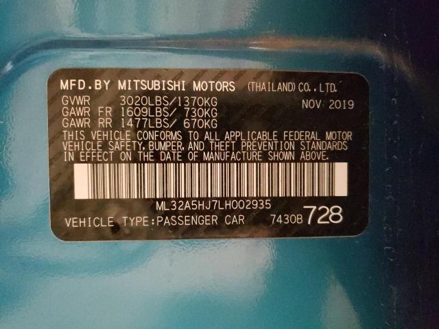 ML32A5HJ7LH002935 - 2020 MITSUBISHI MIRAGE LE BLUE photo 12