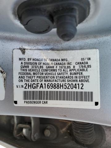 2HGFA16988H520412 - 2008 HONDA CIVIC EXL SILVER photo 12