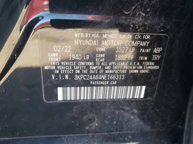 3KPC24A64NE166313 - 2022 HYUNDAI ACCENT SE BLACK photo 12