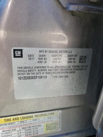 1G1ZC5E0XCF199119 - 2012 CHEVROLET MALIBU 1LT Сұр фото 12