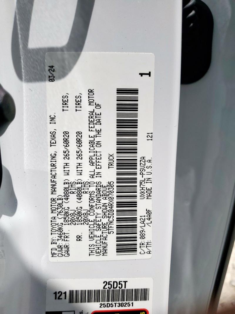 5TFNC5DB4RX070305 - 2024 TOYOTA TUNDRA CREWMAX PLATINUM Weiß Foto 12