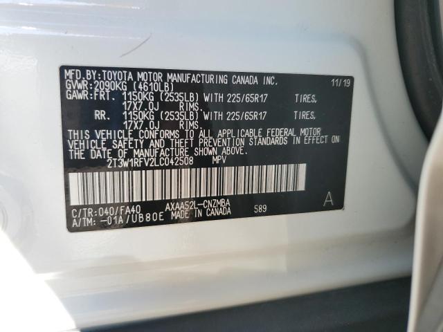 2T3W1RFV2LC042508 - 2020 TOYOTA RAV4 XLE WHITE photo 12