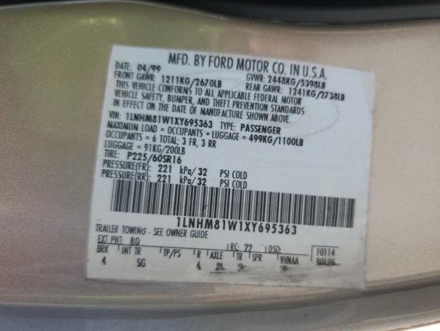 1LNHM81W1XY695363 - 1999 LINCOLN TOWN CAR EXECUTIVE Արծաթագույն լուսանկար 12