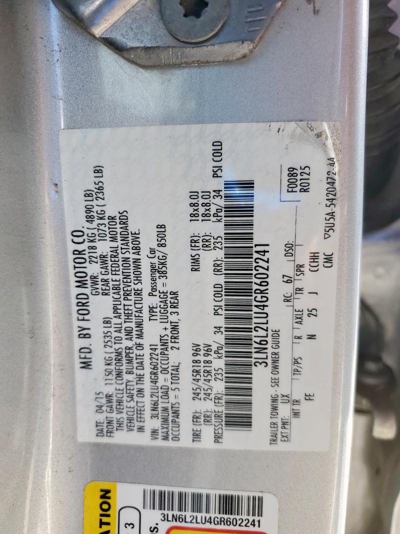 3LN6L2LU4GR602241 - 2016 LINCOLN MKZ HYBRID Gümüş foto 13