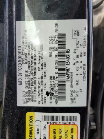 1FA6P0H71E5403105 - 2014 FORD FUSION SE BLACK photo 12