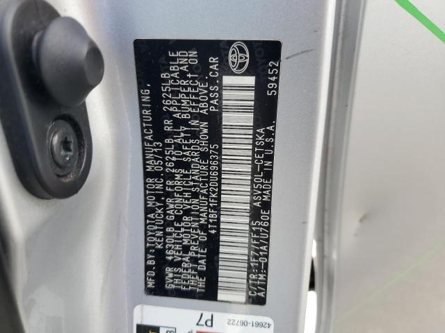 4T1BF1FK2DU696375 - 2013 TOYOTA CAMRY L SILVER photo 12