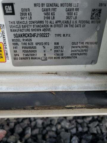 5GAKRCKD4FJ190227 - 2015 BUICK ENCLAVE WHITE photo 14