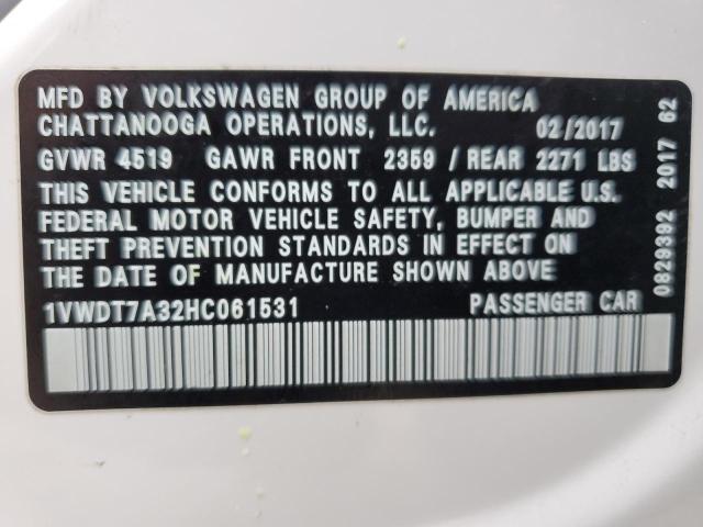 1VWDT7A32HC061531 - 2017 VOLKSWAGEN PASSAT R-LINE Ağ foto 12