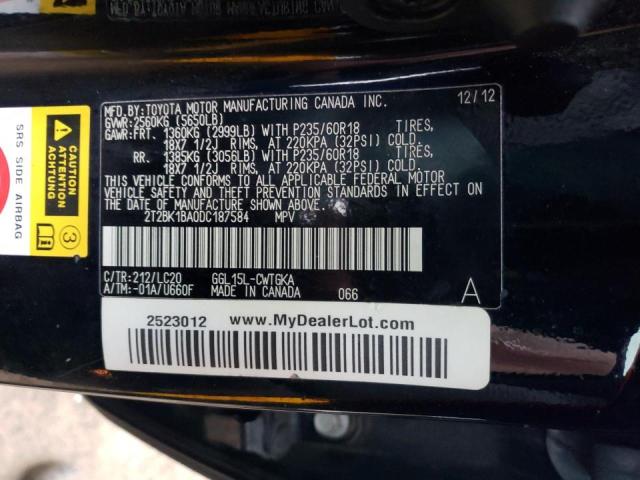 2T2BK1BA0DC187584 - 2013 LEXUS RX 350 BASE BLACK photo 13