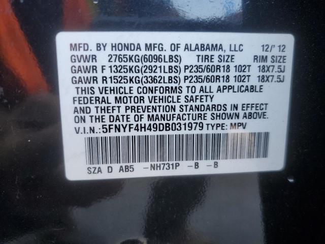 5FNYF4H49DB031979 - 2013 HONDA PILOT EX 黑色 照片 13